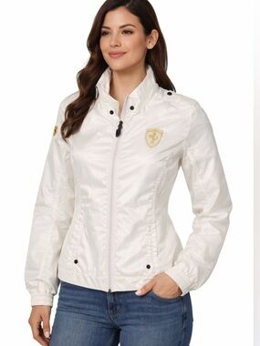 Puma Ferrari White Women's Lightweight Bomber Jacket with Gold Emblem size S